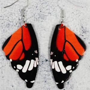 NEW Colorful Butterfly Wings PU Leather Drop Earrings